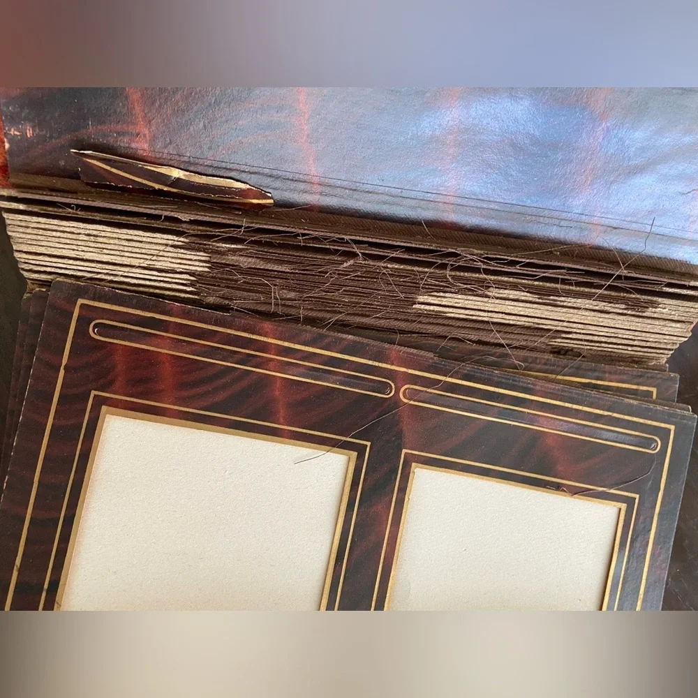 Antique 1894 Victorian Photo Album with Mirror, Built in Stand, Brass Accents